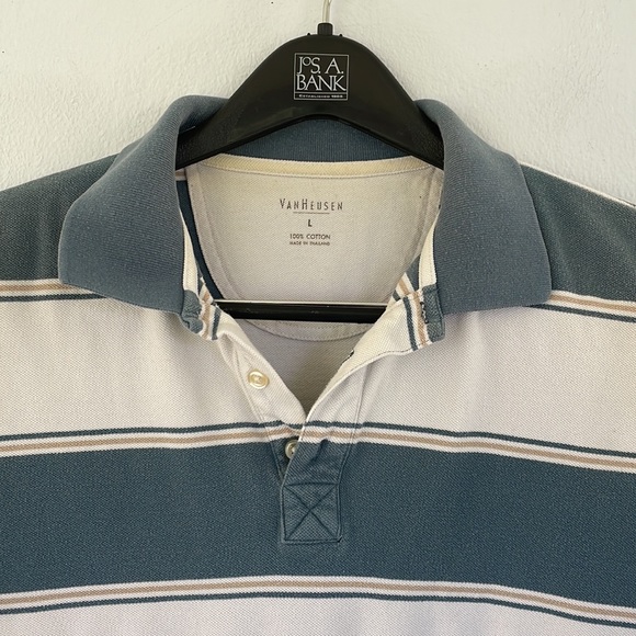 Van Heusen blue white stripe cotton polo shirt size large - Picture 3 of 10